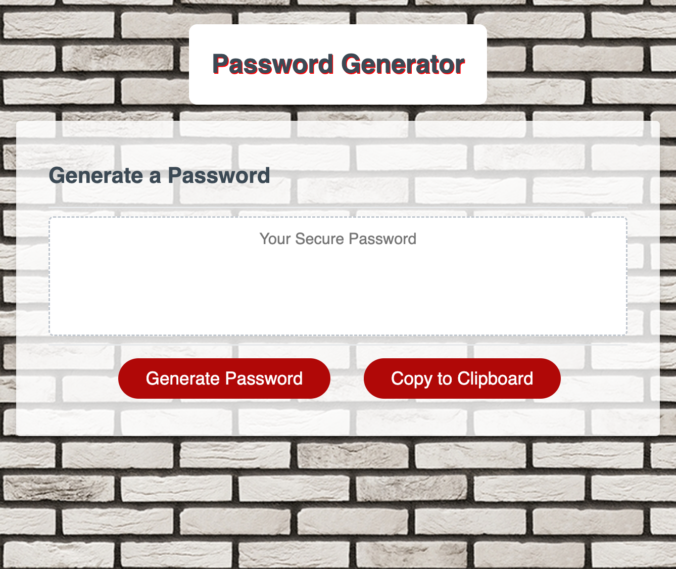 password generator with white brick wall background